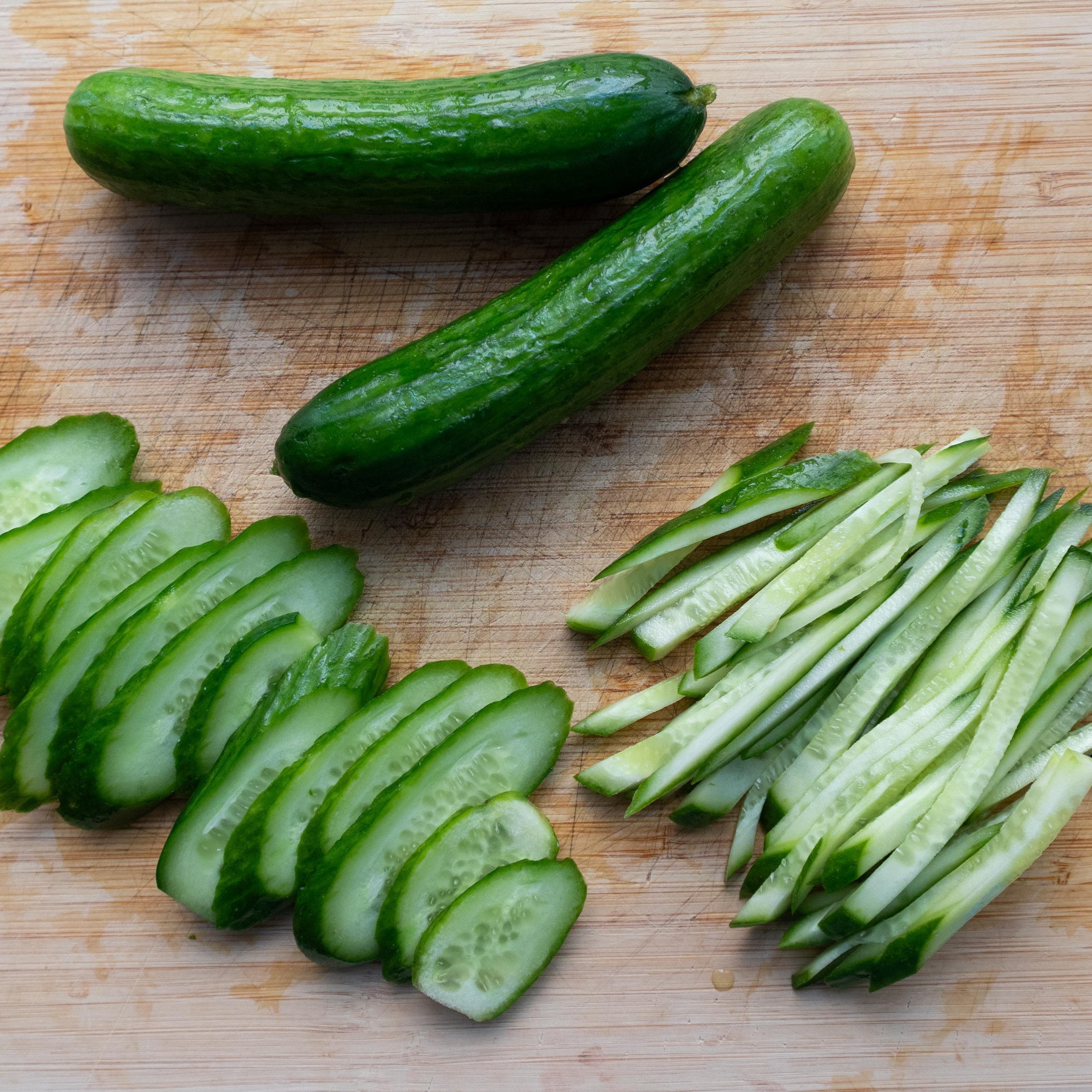 Persian cucumbers, sliced and julienned