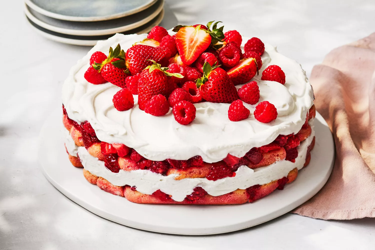 Southern Living Berry Tiramisu Icebox Cake on a platter to serve